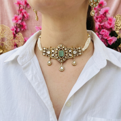 Kundan Pearl Choker Necklace Set