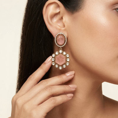 Gold Plated Hexagon Stone Drop Earrings