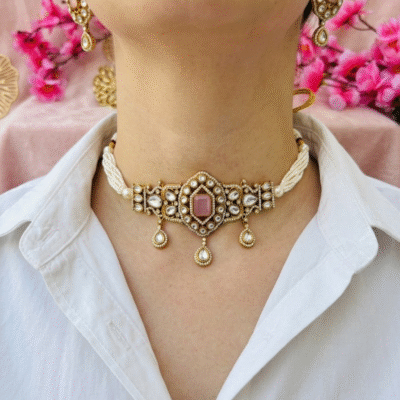 Kundan Pearl Choker Necklace Set