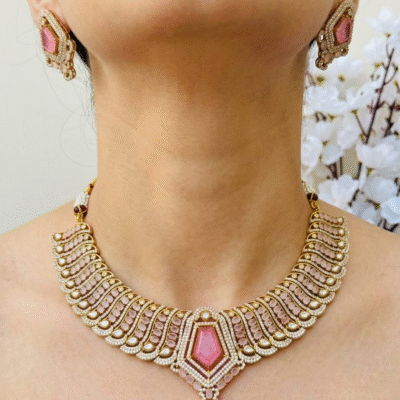 Pink Kundan Statement Choker Set