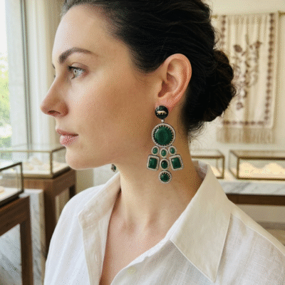 Victorian Lion Enamel Statement Earrings – Emerald Green