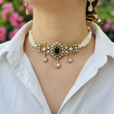 Kundan Pearl Choker Necklace Set