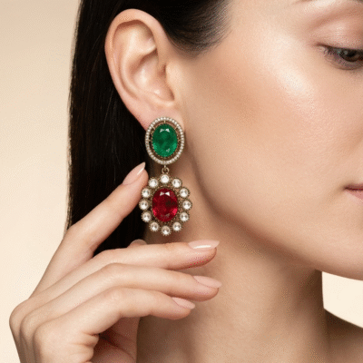 Gold Plated Oval Stone Drop Earrings