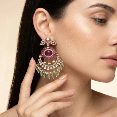 Antique Gold Plated Chandbali Earrings with Beaded Tassels