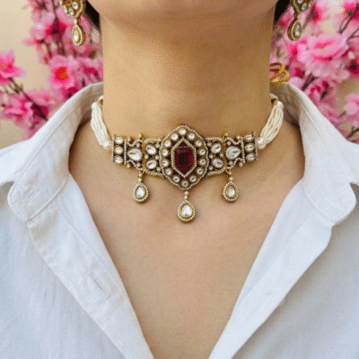 Kundan Pearl Choker Necklace Set