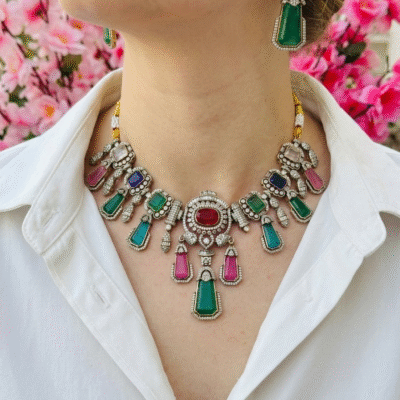 Multi Stone Victorian Statement Necklace Set