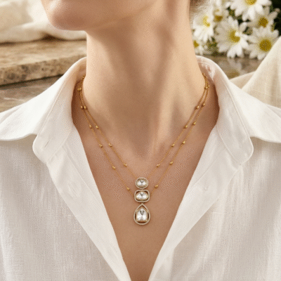 Kundan Layered Chain Pendant Necklace Set