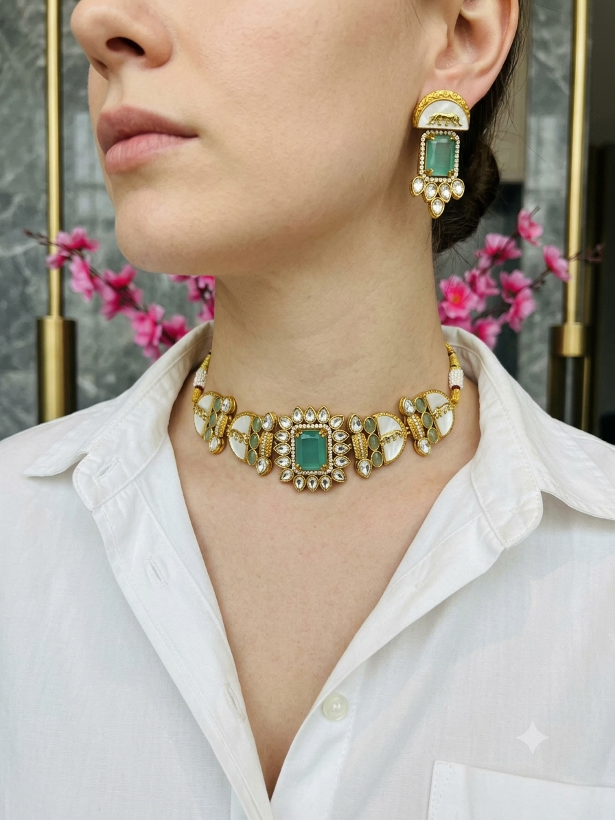 Panther Motif Kundan Choker Set