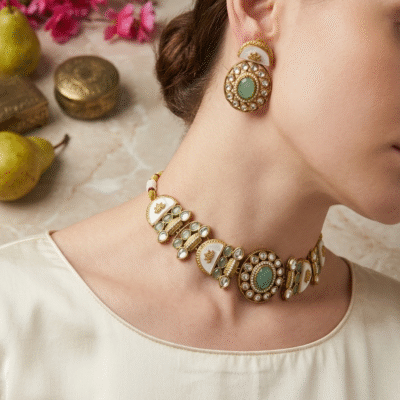 Turquoise Kundan Mother of Pearl Necklace Set
