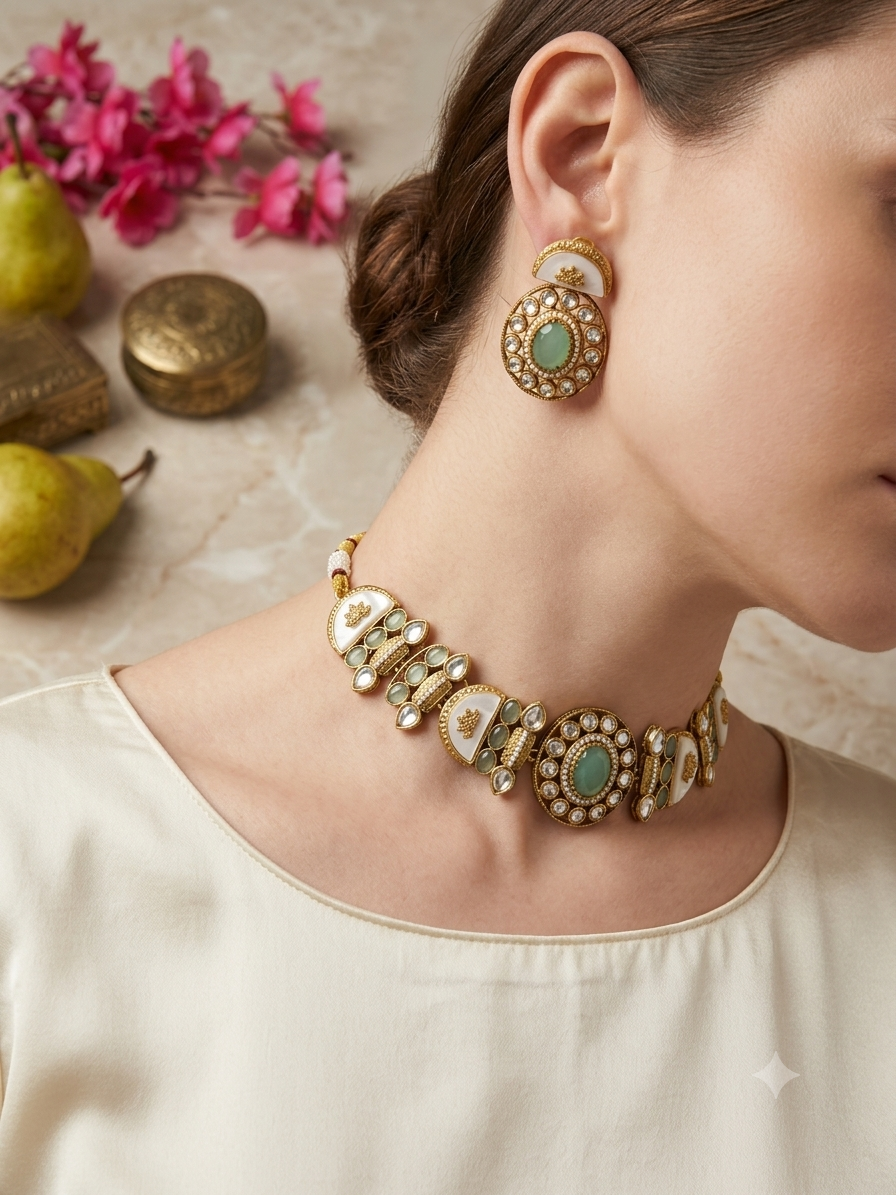 Turquoise Kundan Mother of Pearl Necklace Set