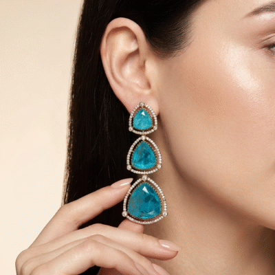 Blue Trillion Cut Stone Tiered Drop Earrings