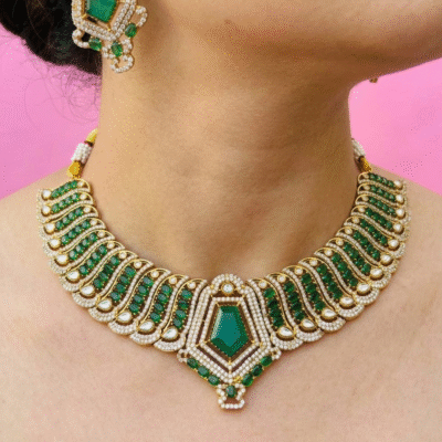 Green Kundan Statement Choker Set