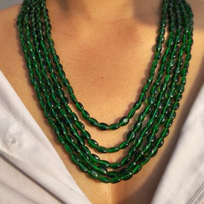 Multi-Strand Green Beaded Layered Necklace