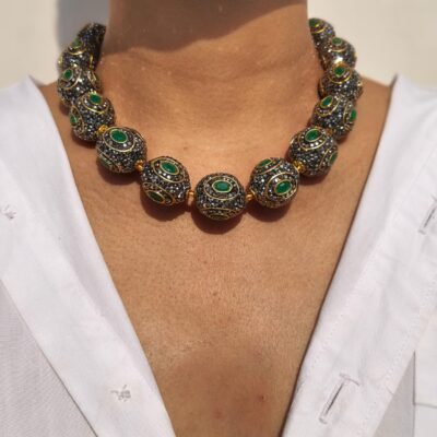 Emerald Kundan Beaded Statement Necklace & Earring Set