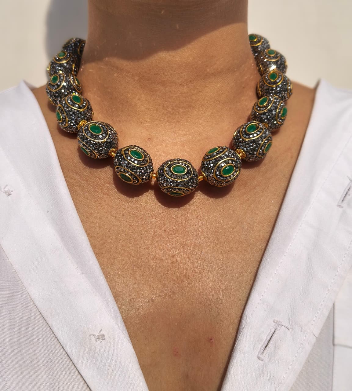 Emerald Kundan Beaded Statement Necklace & Earring Set