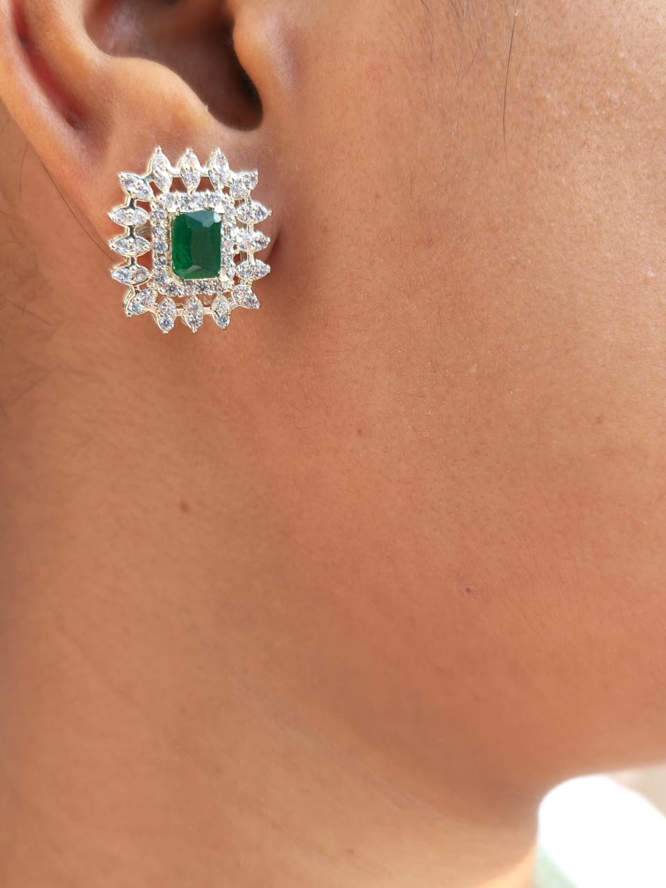 Multi-Strand Green Beaded Necklace With Emerald Diamond Brooch, Matching Earring - Image 3