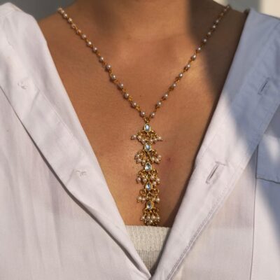 Kundan Pearl Pendant Necklace With Pearl Bead Chain