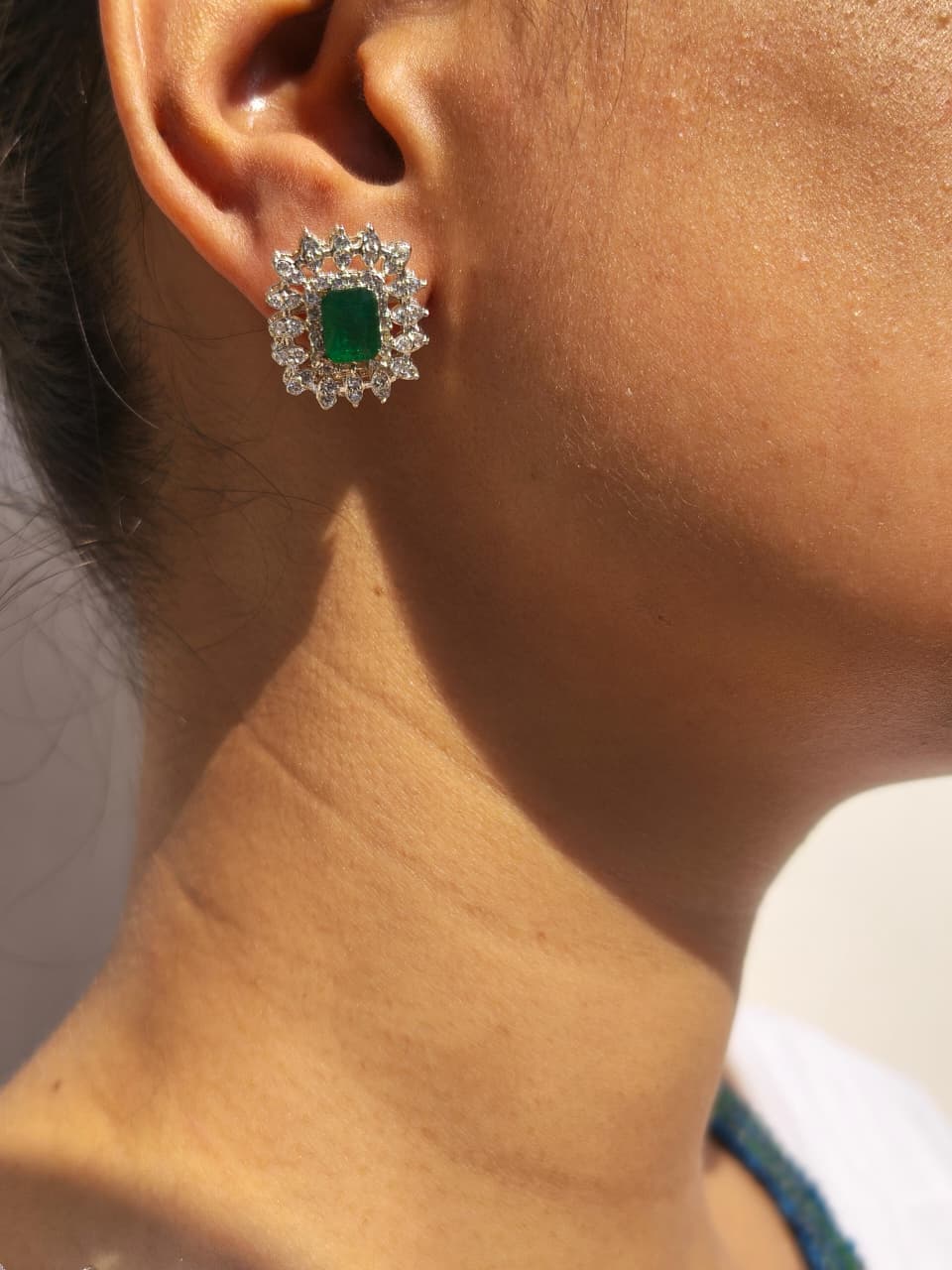 Multi-Strand Sapphire Emerald Beaded Necklace With Diamond Brooch, Matching Earring - Image 3