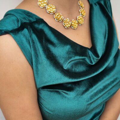 Kundan Floral Cluster Necklace With Pearl Edging, Matching Earring