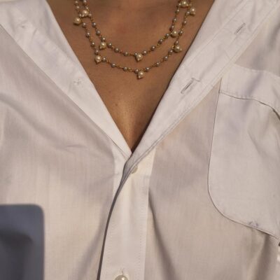 Layered Pearl Chain Necklace With Dangling Pearl Drops