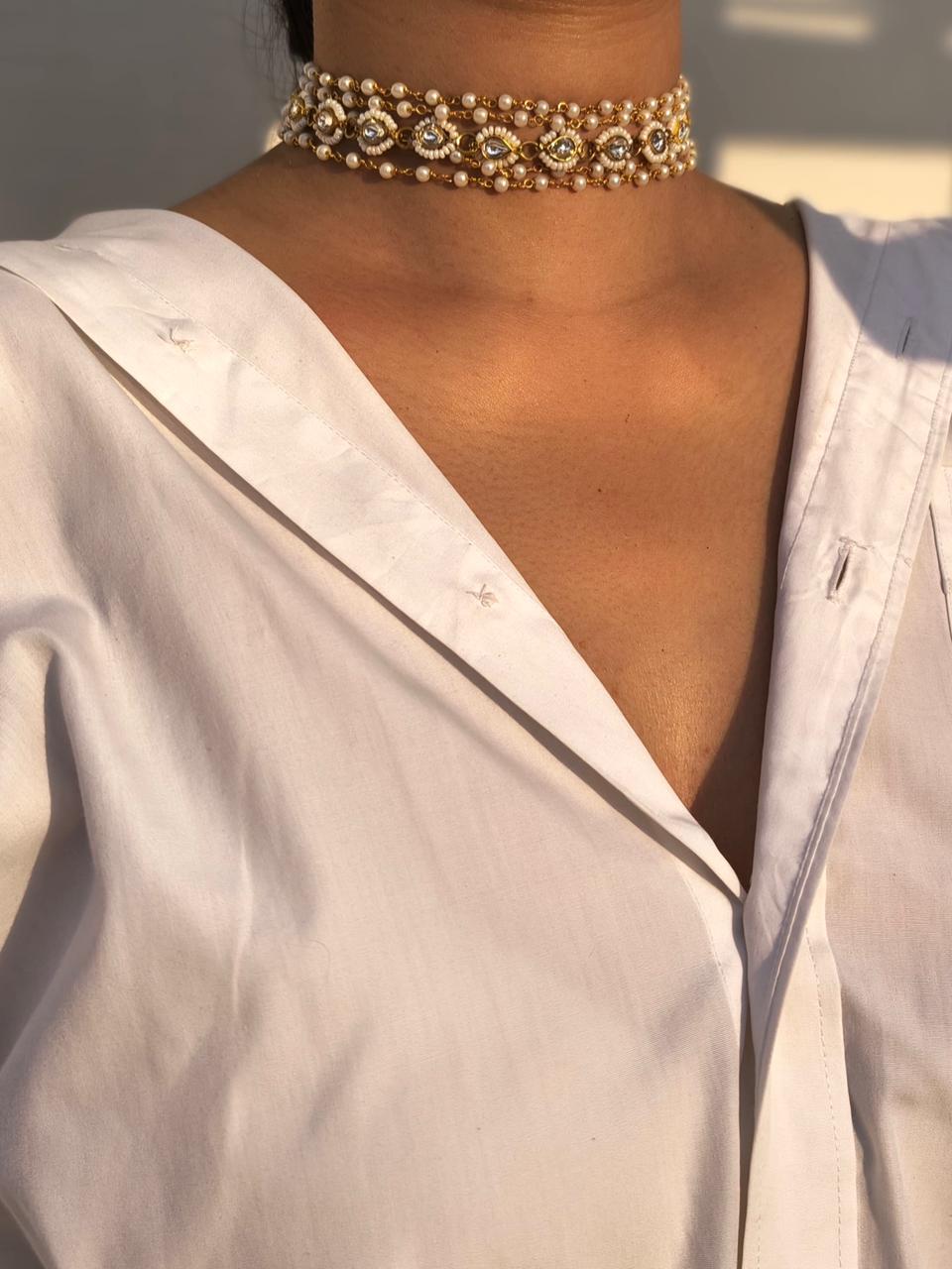 Pearl And Kundan Beaded Choker Necklace