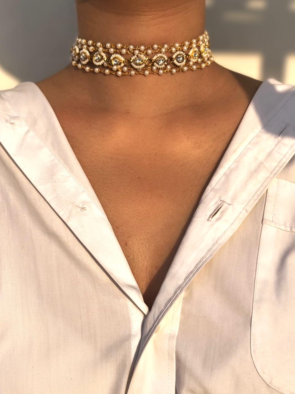 Pearl And Kundan Beaded Choker Necklace - Image 2