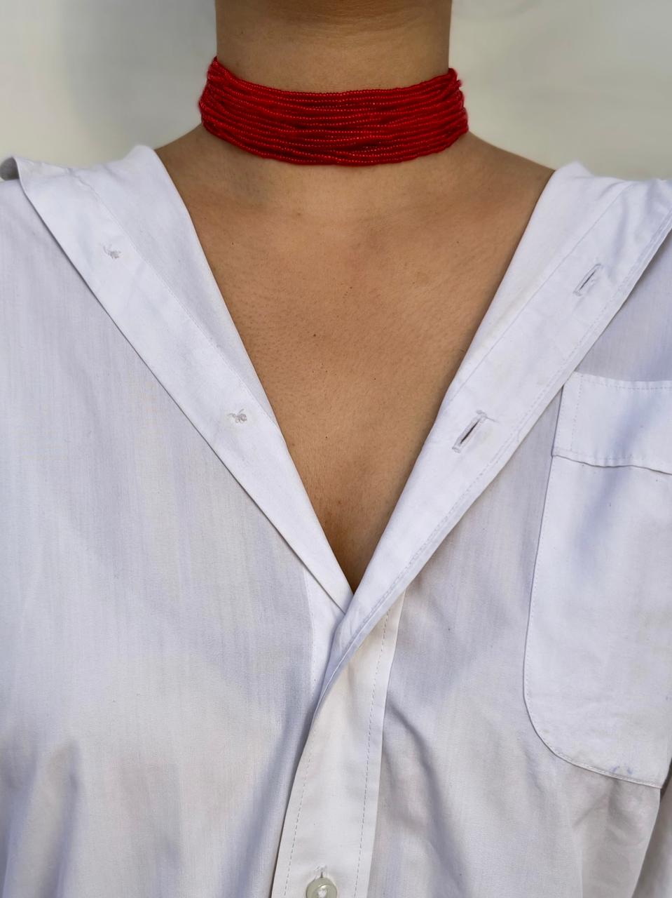 Multi-Strand Red Seed Bead Choker Choker