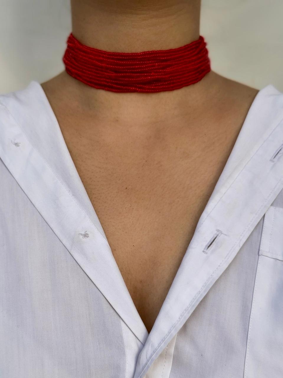 Multi-Strand Red Seed Bead Choker Choker - Image 3
