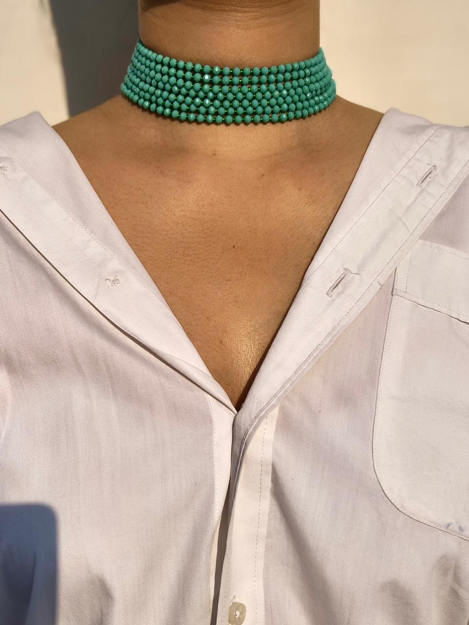Multi-Strand Turquoise Beaded Choker Necklace - Image 3