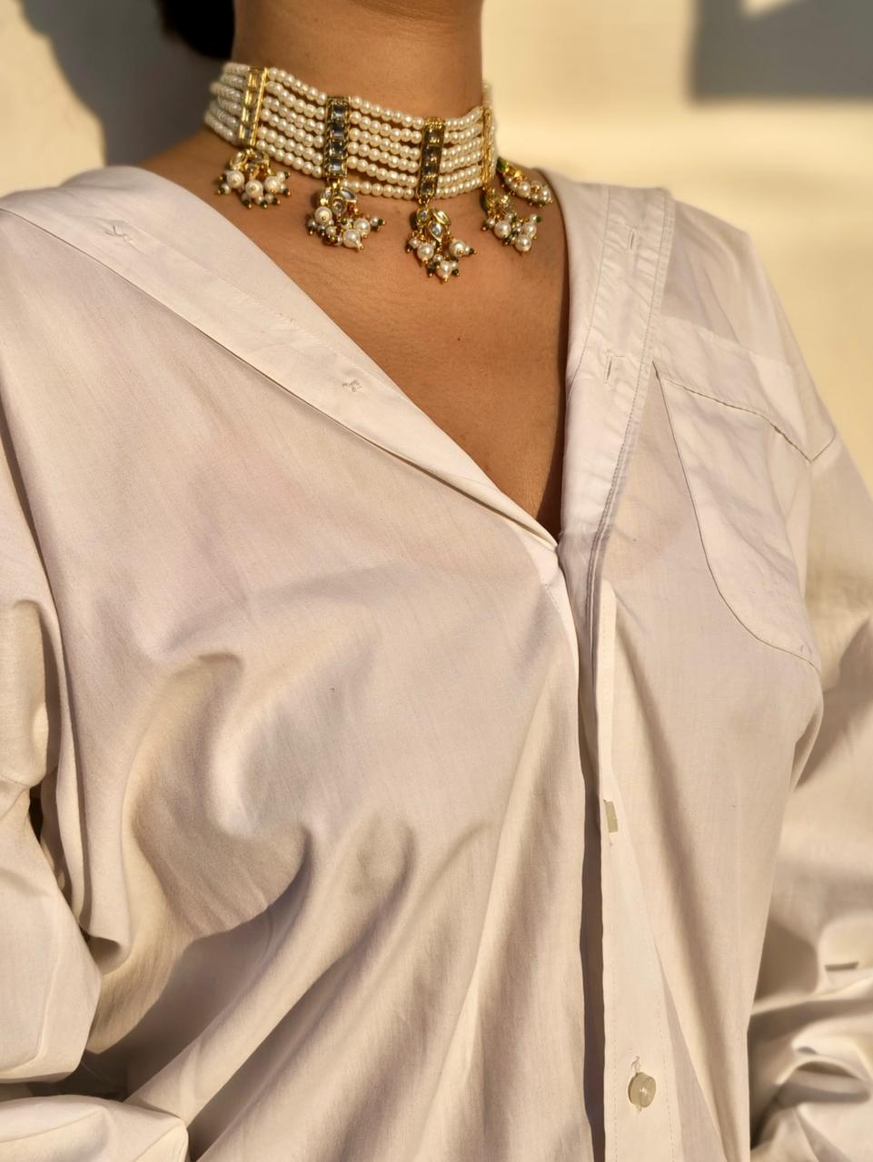 Multi-Strand Pearl Choker With Kundan Drops - Image 2