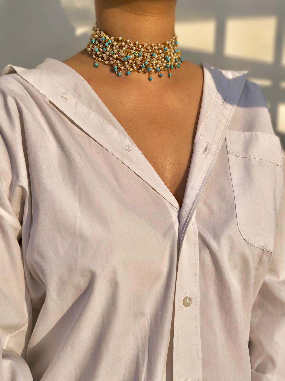 Chunky pearl aur turquoise beaded choker - Image 2