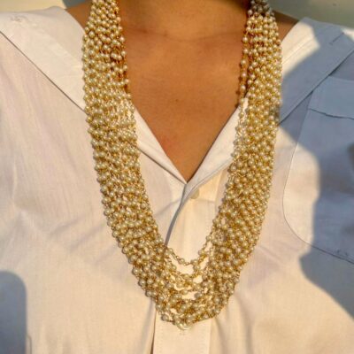 Gold Plated Multi-Strand Pearl Tassel Earrings for Women, Party Wear