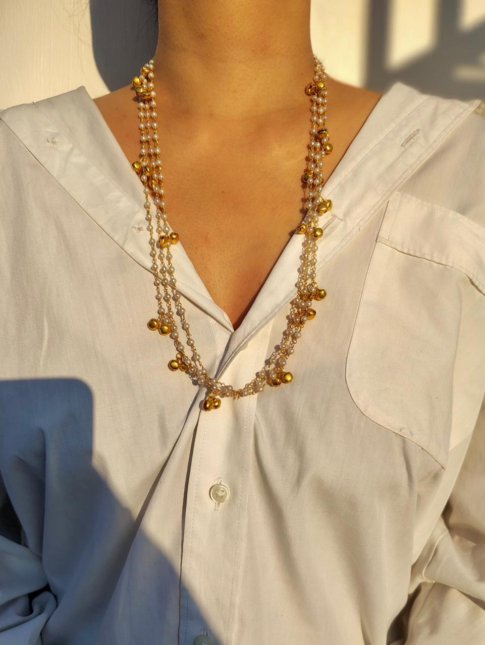 Gold Plated Multi-Layer Pearl & Bead Necklace for Women, Party Wear
