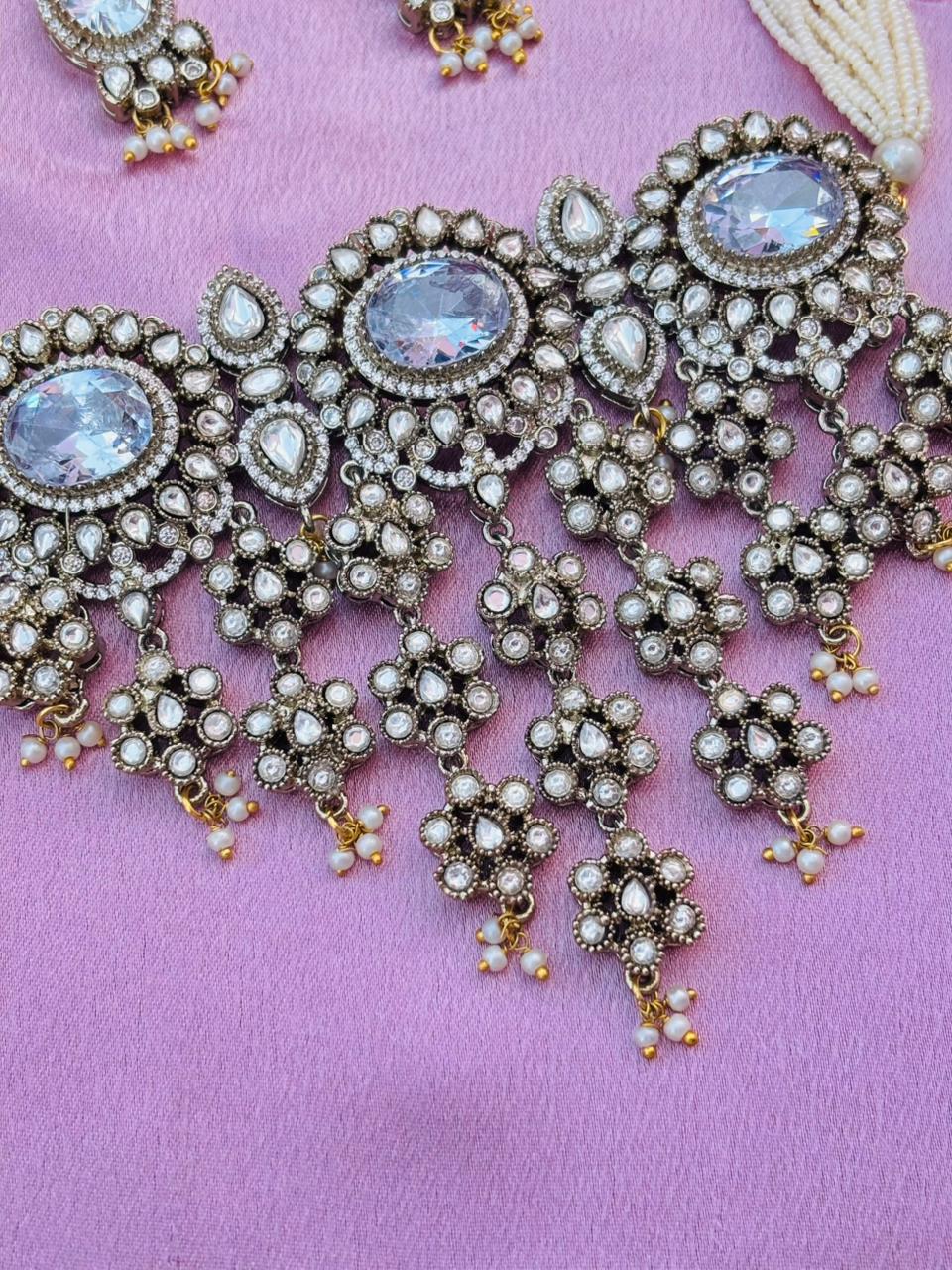 Victorian Polki Choker Necklace Set - Image 5