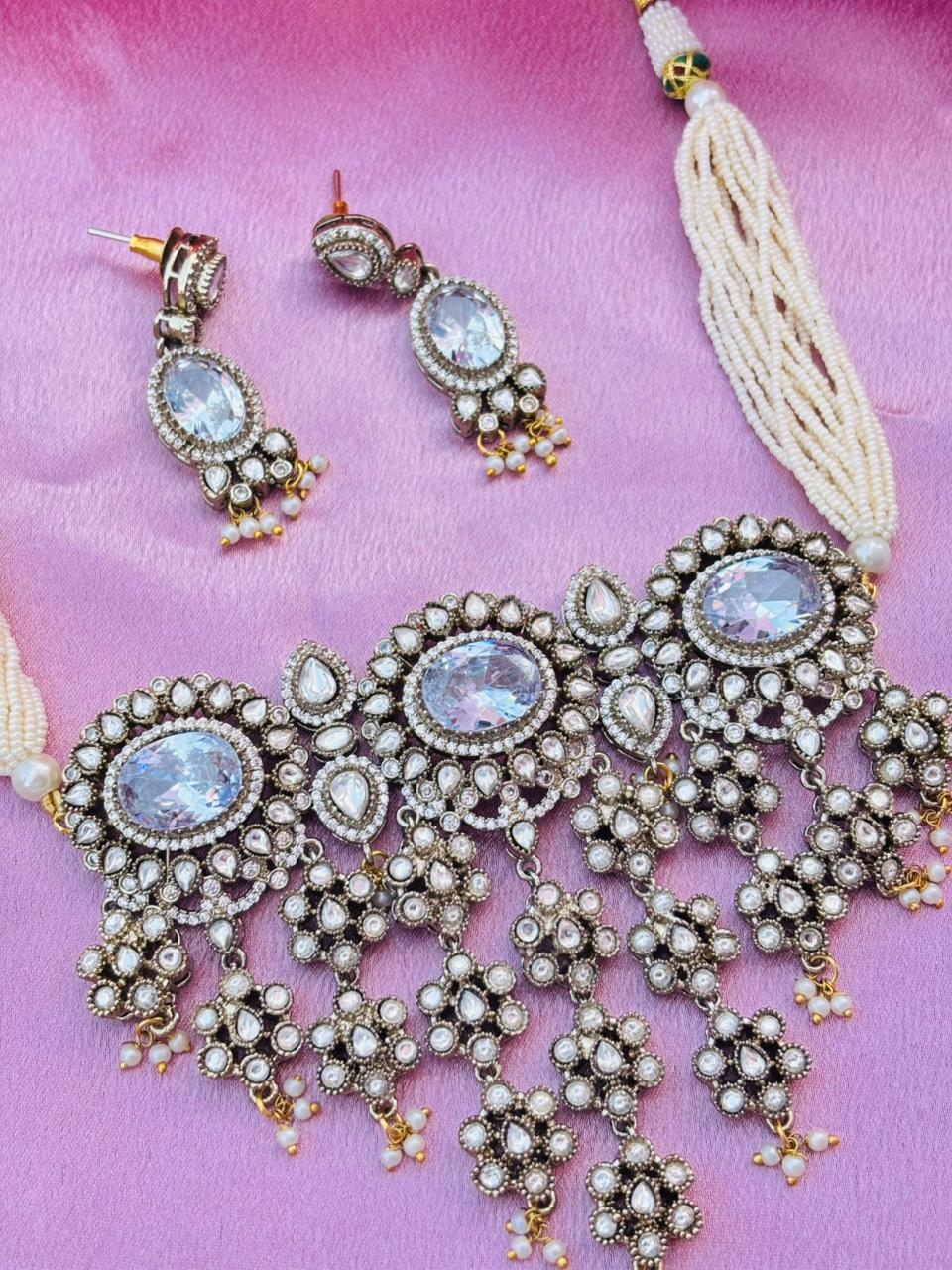 Victorian Polki Choker Necklace Set - Image 2