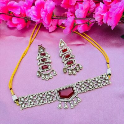 Red Kundan Choker Necklace Set