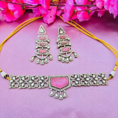 Pink Kundan Choker Necklace Set