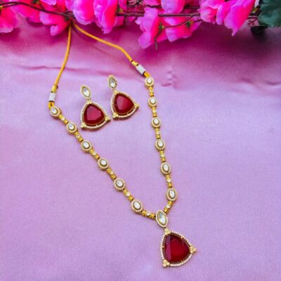 Ruby Kundan Pendant Necklace Set