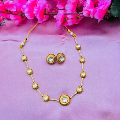 Antique Gold Kundan Chain Necklace Set