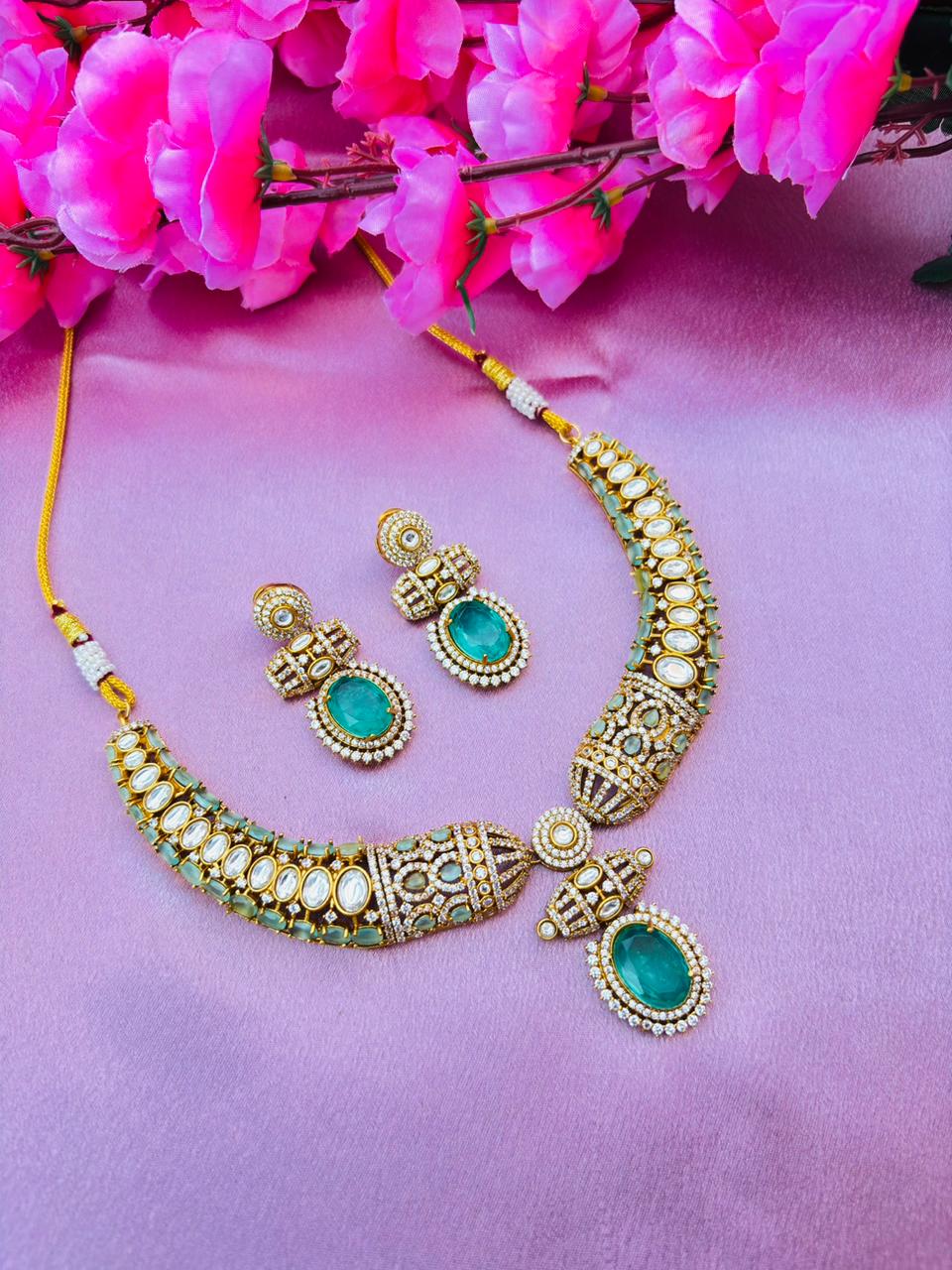 Green Kundan Polki Necklace Set