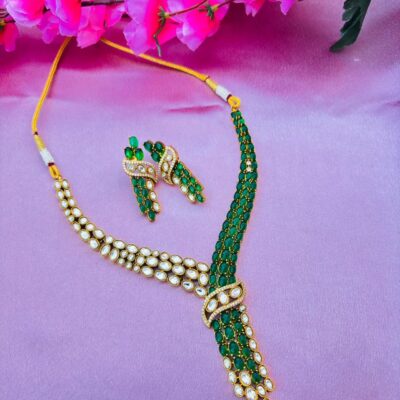 Emerald Kundan Cascade Necklace Set