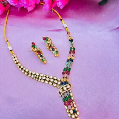Multi Colour Kundan Cascade Necklace Set