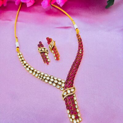 Ruby Red Kundan Cascade Necklace Set