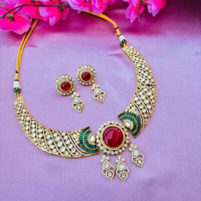 Ruby Red Choker Necklace Set