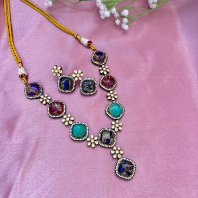 Multicolor Gemstone Statement Necklace Set
