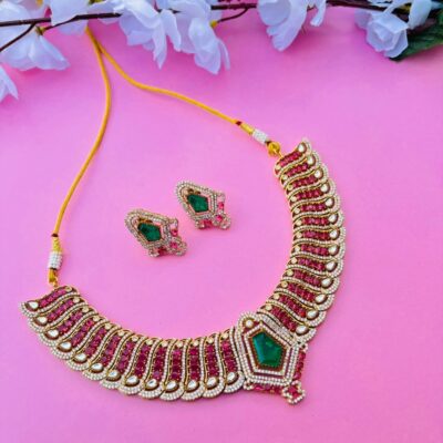 Red & Green Kundan Statement Choker Set