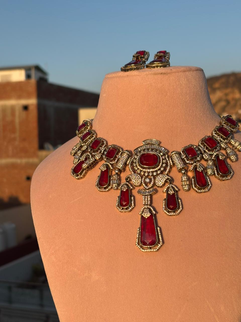 Ruby Victorian Bridal Necklace Set - Image 2