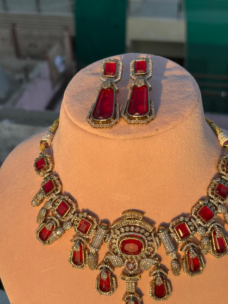 Ruby Victorian Bridal Necklace Set - Image 6