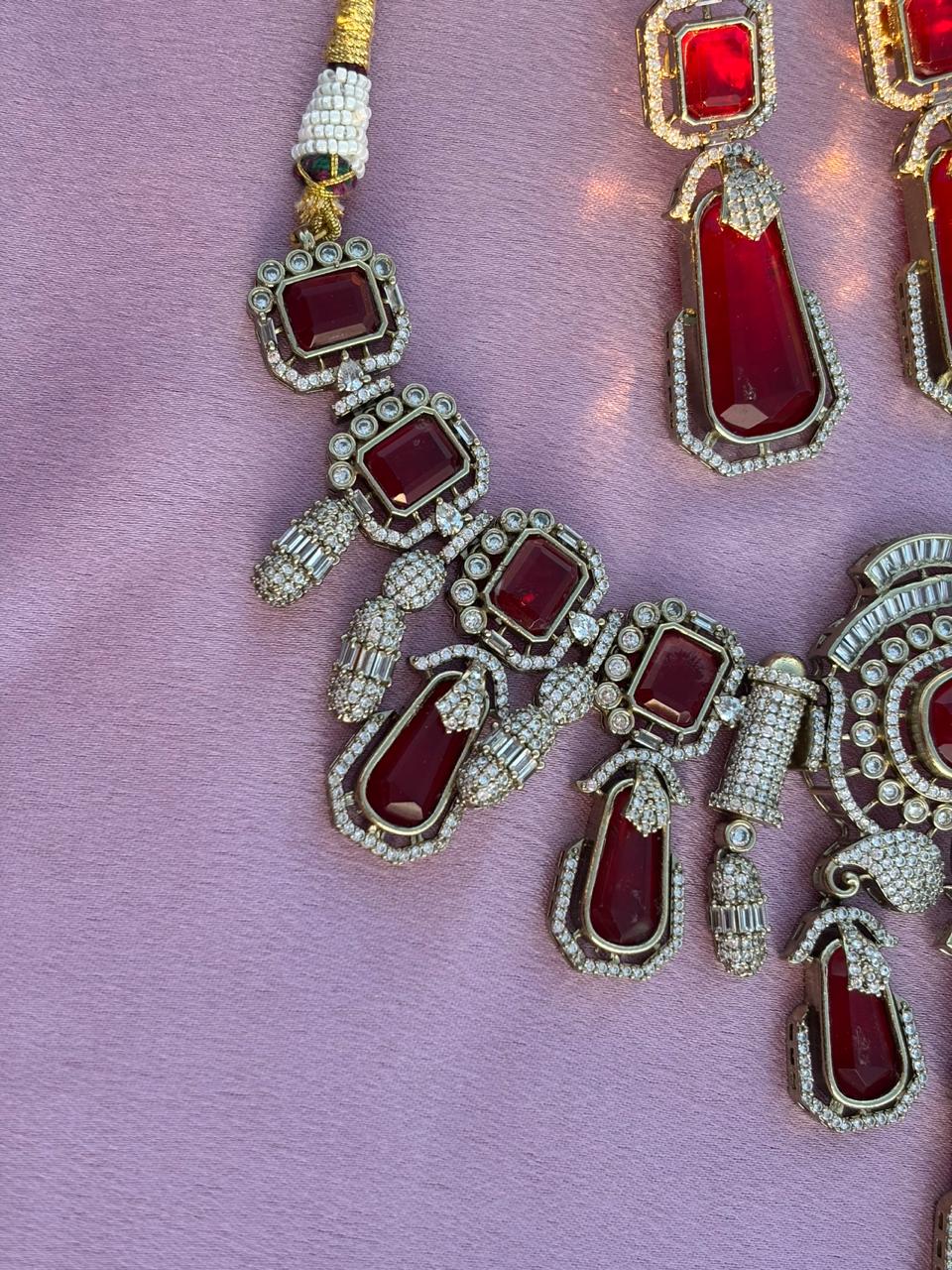 Ruby Victorian Bridal Necklace Set - Image 5