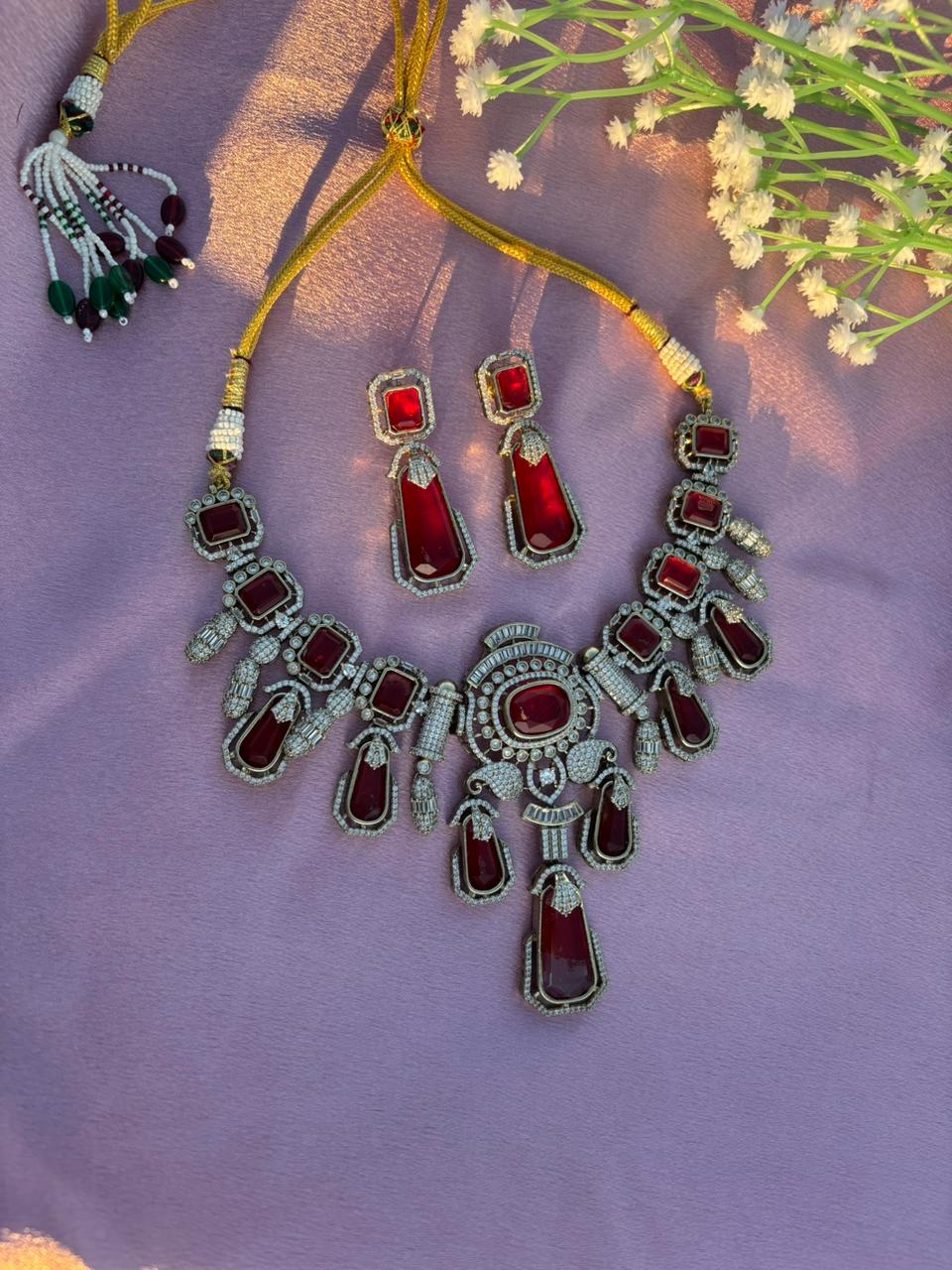 Ruby Victorian Bridal Necklace Set - Image 4